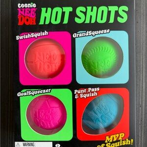 teenie NEE DOH Hot Shots Kids Squishy Sports Balls - Red, Green, Pink, Blue